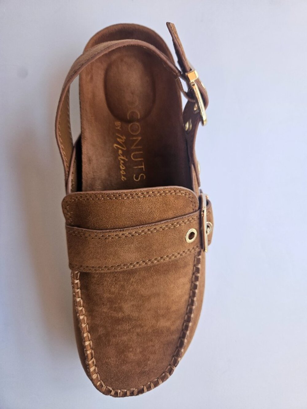 Brown Suede Buckle Clog Mule Slingback Cork Footbed Flat 7 NWT - Picture 7 of 11
